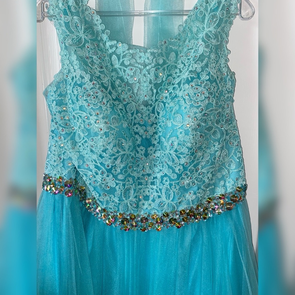 Aqua Blue Jeweled Prom Dress - Picture 3 of 3